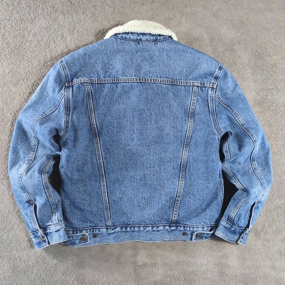 Levi’s Premium Mens S‎ Sherpa Lined Denim Trucker Jacket Blue Western Light Wash - Picture 2 of 13